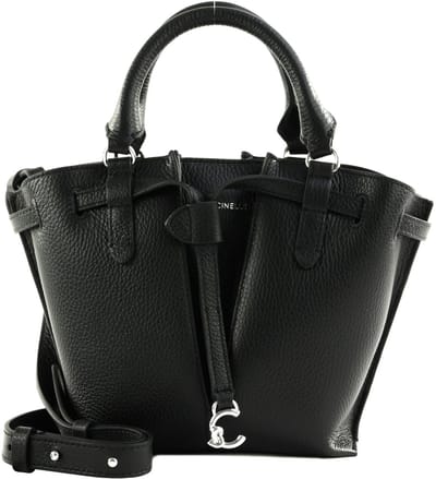 COCCINELLE Leren Handtas Schoudertas Flores Handbag Grained Leather Noir Zwart