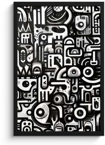 Poster in lijst - Fotolijst 40x60 cm - Posters - Symbolen - Abstract - Grafisch - Zwart - Posterlijst zwart - Decoratie - Wanddecoratie woonkamer - Muurdecoratie slaapkamer