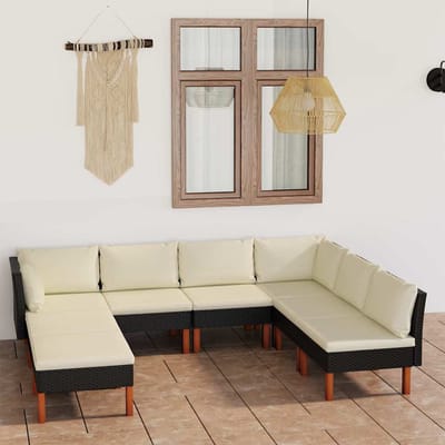 vidaXL - 8-delige - Loungeset - met - kussens - poly - rattan - zwart