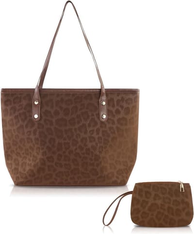Grote schoudertas met ritssluiting in retro luipaardprint, ideale handtas voor werk, reizen en winkelen met bijpassende armband
