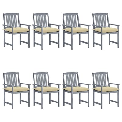 vidaXL - Tuinstoelen - 8 - st - met - kussens - massief - acaciahout - grijs
