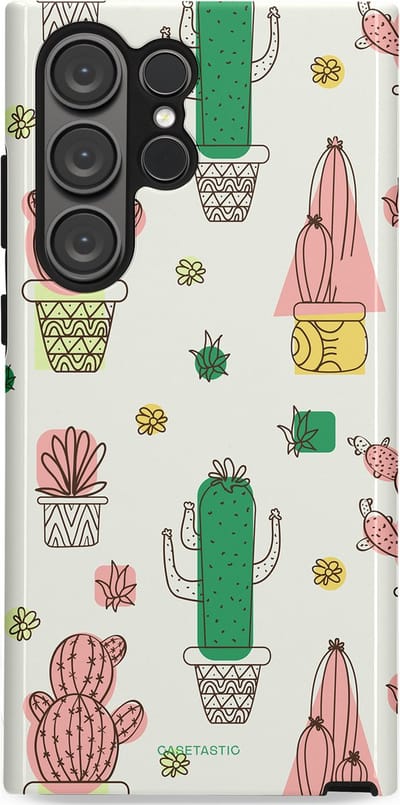 Casetastic Hoesje Geschikt voor Samsung S23 Ultra - Stijlvolle Beschermende Duo-layer Case - Vrolijke cactus