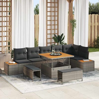 vidaXL - Tuinbank - Set - 9 - st - 8-Aantal - zitplaatsen - Grijs - Poly - rattan