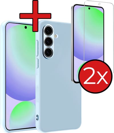 Hoesje - Met 2x Screenprotector - Geschikt voor Samsung Galaxy S24 FE - Sterk & Shockproof - Telefoon Hoes - Back Cover - Siliconen Case - Telefoonhoes - Lichtblauw