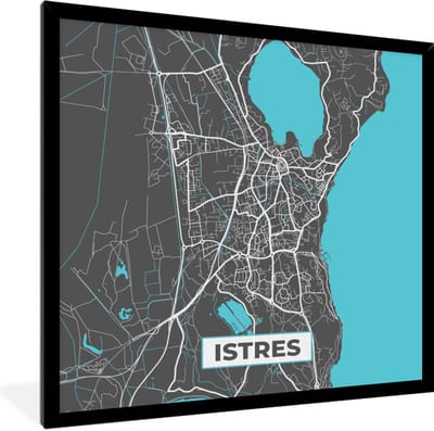 Fotolijst incl. Poster - Frankrijk - Istres - Plattegrond - Kaart - Stadskaart - 40x40 cm - Posterlijst