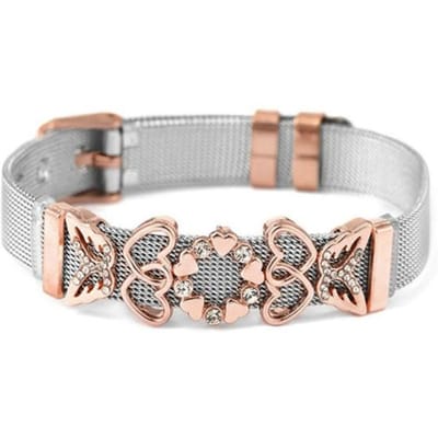 Bracelets Maille Acier Inoxydable Bicolores 10 mm Avec Breloque Love Mom Perles Coulissantes Pour Femmes Bijoux de Mode Cadeau gray