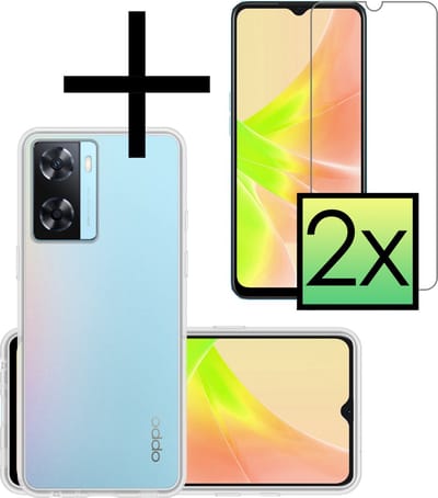 Hoesje - Met 2x Screenprotector - Geschikt voor OPPO A57s - Sterk & Shockproof - Back Cover - Siliconen Case - Telefoon Hoes - Transparant
