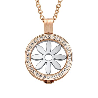 Quiges - Munthouder met Ketting en Munt 25mm Bloem - RVS Rose Goudkleurig met Zirkonia - EPRHZ716