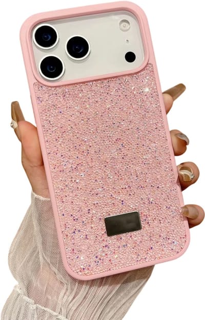 Bling Glitter Telefoonhoesje met Strass – Geschikt voor iPhone 17 - Veelkleurig Beschermhoesje, Camera Bescherming, Luxe Cover, Trendy Hoesje - ROZE
