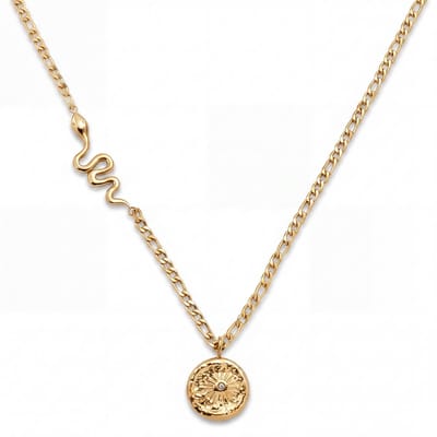 Mediterranean | 14K vergulde ketting met slang en zonnestraalhanger met witte zirkonia
