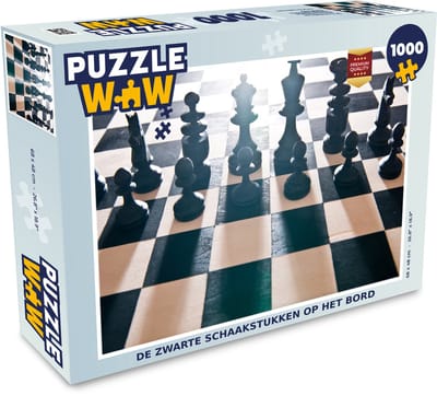 Puzzel De zwarte schaakstukken op het bord - Legpuzzel - Puzzel 1000 stukjes volwassenen