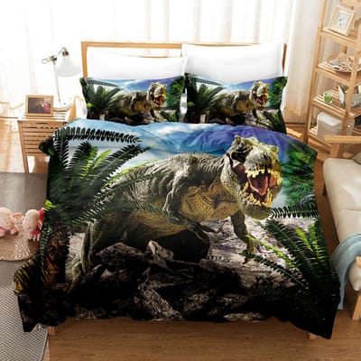 Ensemble de literie dinosaure de l'ère jurassique pour enfants, Housse de couette, Taies d'oreiller, Tissu microfibre, Décoration de chambre de garçon, T-Rex Raptors AU Double(180x210cm)