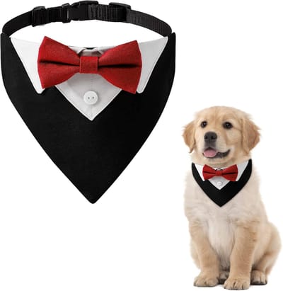 honden tuxedo katoenen bandana, 1 stuk formele honden bruiloft halsband met vlinderdas en stropdas voor honden en katten, S