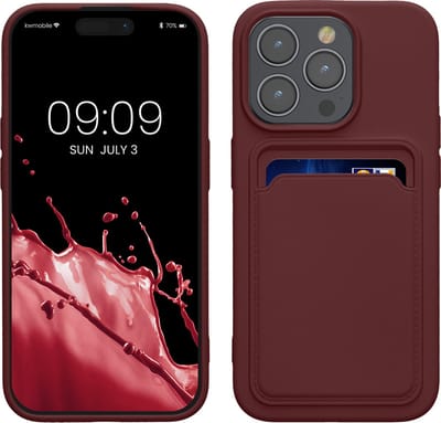kwmobile telefoonhoesje geschikt voor iPhone 15 Pro - Hoesje met pasjeshouder - TPU case in wijnrood