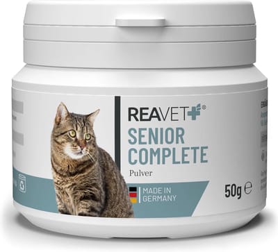 ReaVET - Senior Complete voor Katten - Onderhoud de vitaliteit en soeplesse op oudere leeftijd‎ - Ondersteunt de gewrichtsfunctie en het immuunsysteem - 50g