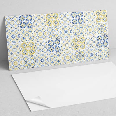 Coloray Wandpanelen Zelfklevend - Mozaïekpatroon met versieringen PVC Wandpaneel - 100 cm x 50 cm - Blauw Wandbekleding Zelfklevend - 1 stuk - Texturen Wandpanelen Zelfklevend - Wandbord Keuken - Wandpaneel Badkamer