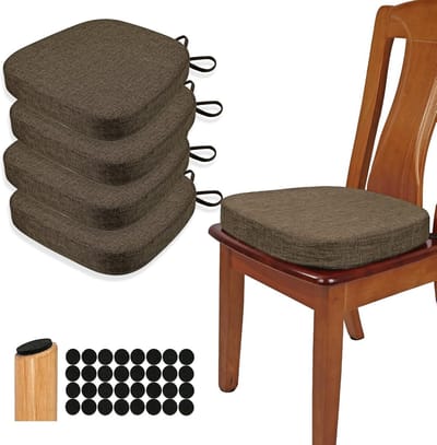 Verdikte 2,5 inch eetkamerstoelkussens set van 4, U-vorm hoogdichte schuim, antislip linnen zitkussens voor binnen