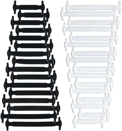 Elastische veters in zwart en wit, 16 paar siliconen no-tie veters, waterdicht, geschikt voor sneakers en casual schoenen, eenheidsmaat voor kinderen en volwassenen
