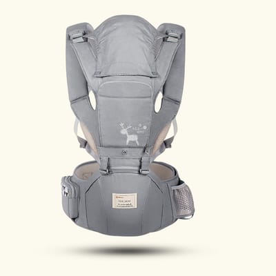 Aiebao Baby Draagzak Buik/Rug babydrager met zacht zitje (little deer) - Grijs