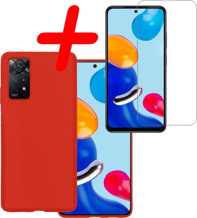 Hoesje Met Screenprotector - Geschikt voor Xiaomi Redmi Note 11 - Sterk & Shockproof - Back Cover - Siliconen Case - Telefoon Hoes - Rood
