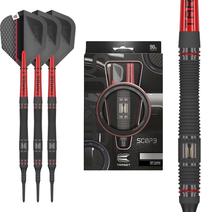 Target Darts Scope Soft Tip Dartpijlen 19G Barrel 11 - 90% Tungsten - Zwarte Pixel Soft Tips - Pro Grip Tag Shafts - Pro Ultra Flights - Geschulpte Vorm - Zwarte PVD Coating