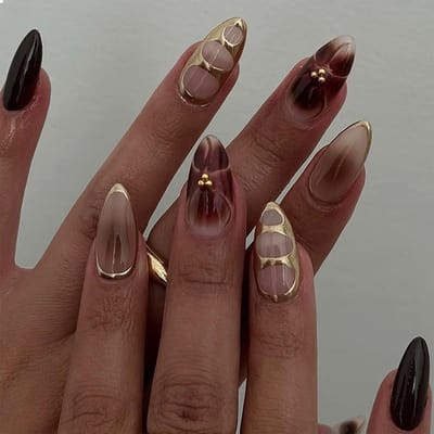 Dailygoods- Valse Nagels Glanzend - Amandelnagels - Zelfklevende Plaknagels - Franse Tips - 24 Stuks - Inclusief Lijm - Kunstnagels