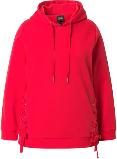 Ulla Popken - Dames - Hoodie fraaie vetersluiting capuchon lange mouwen - Lychee - Maat 42+