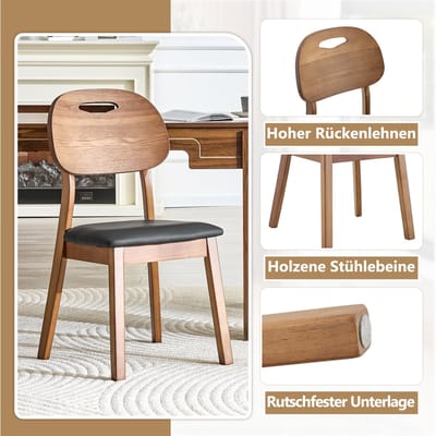 HAUSS SPOLE Eetkamerstoel - Set Van 2 - Ovale Rugleuning Met Handgreep - Gepolsterde Zitting - Voor Eetkamer En Woonkamer - Hout Zwart