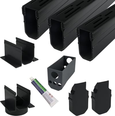 Wovar Lijngoot Smal Zwart 3 meter | Complete Set | Afvoergoot