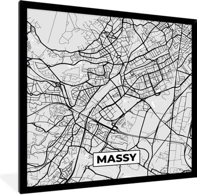 Fotolijst incl. Poster - Kaart - Stadskaart - Frankrijk - Massy - Plattegrond - 40x40 cm - Posterlijst