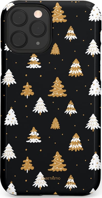 Casetastic hoesje geschikt voor Apple iPhone 11 Pro - Dubbellaagse bescherming - Happy Chistmas Kerstbomen - Fashion Case - Zwart