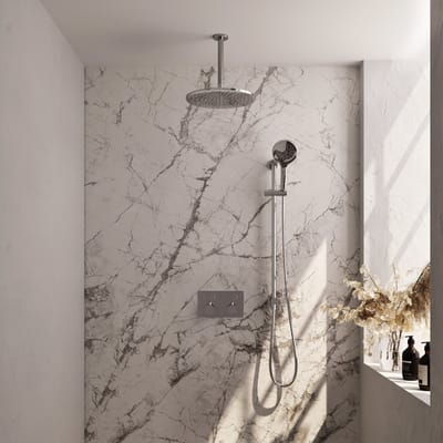 Brauer Chrome Edition thermostatische inbouw regendouche met drukknoppen SET 72 met 30 cm douchekop en plafondarm en 3-standen handdouche en doucheslang en geïntegreerde glijstang chroom