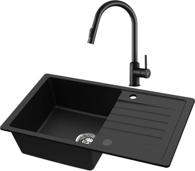 CECIPA max Spoelbak Antraciet 78x45CM - Granieten Spoelbakken Met Keukenkraan - Enkele Spoelbak - Spoelbak Met Afdruiprek - Spoelbakken Incl. Sifon en Afvoerzeefje