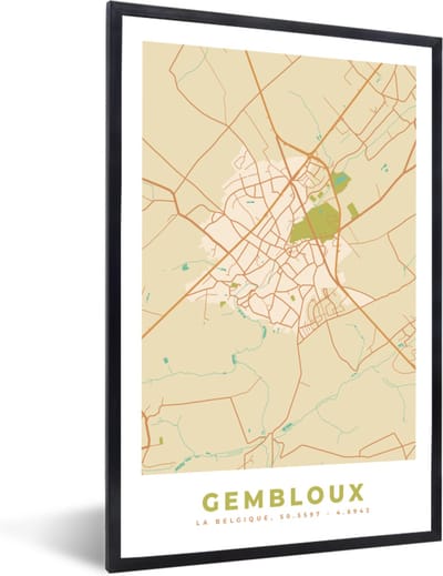 Fotolijst incl. Poster - Kaart - Plattegrond - België - Stadskaart - Gembloux - 40x60 cm - Posterlijst