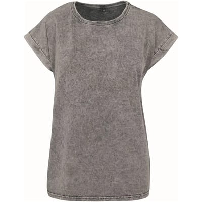 Build Your Brand - Acid Washed Extended Shoulder Dames T-shirt - Grey Black maat M