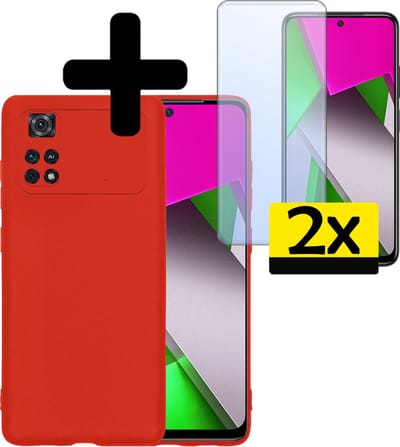 Hoesje - Met 2x Screenprotector - Geschikt voor Xiaomi Poco X4 Pro 5G - Sterk & Shockproof - Back Cover - Siliconen Case - Telefoon Hoes - Telefoonhoesjes - Rood