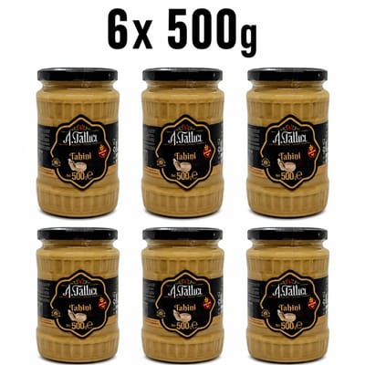 Abdurrahman Tatlici Tahin 100% Sesampasta – Glutenvrij Tahini & Zonder Toevoegingen – 6x 500g Glazen Pot | Rijk aan Calcium & Plantaardige Eiwitten