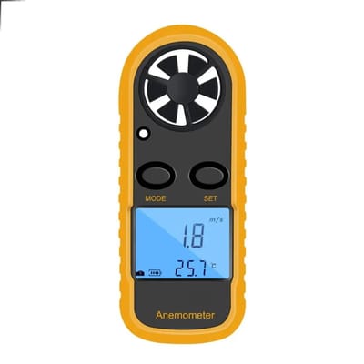 Anemometer – Wind Meter – Windsnelheden Meter – Draagbaar – Gevoelstempratuur – Windrichting – Led Display – Batterijbesparend – Geel