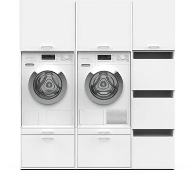 Washcab® Wasmachine Kast - Wasmachine Verhoger - Wasmachine Ombouw - Wit - Duo Set High 3 - 120kg draagkracht - 5 jaar garantie