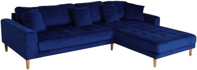 Hoekbank MCW-J54, bank 3-zits L-vormig liggedeelte links/rechts 295cm ~ fluweel blauw