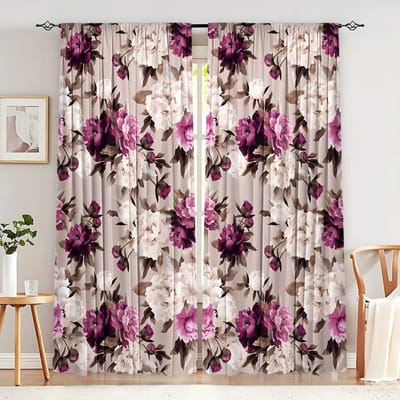 2 stuks Meerkleurige Levendige Bloemenpatroon Gordijnen Semi Verduisterende Gordijnen, Slaapkamer, Woonkamer, Raam, Keuken, Kantoor, Huisdecoratie W65X60H(cm)X2Pcs&Grommet Top