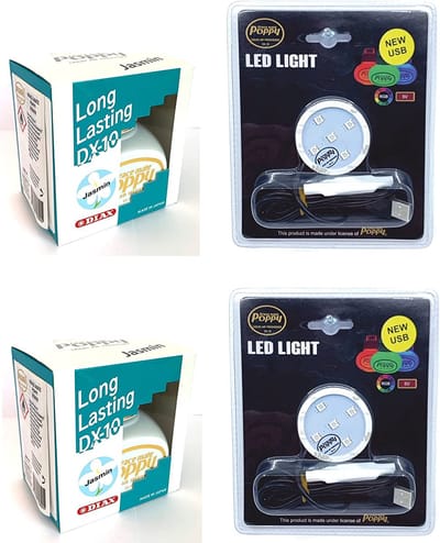 Poppy Grace Mate Luchtverfrisser Auto – Jasmijn Geur – 2x 150 ml + 2x RGB LED Lampje – USB – Auto & Truck