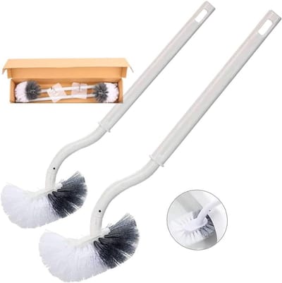 Toiletborstel - Toiletborstel met randreiniger - Gebogen toiletborstel - Lange steel - Met sterke borstelharen voor diepe reiniging - 2-pack