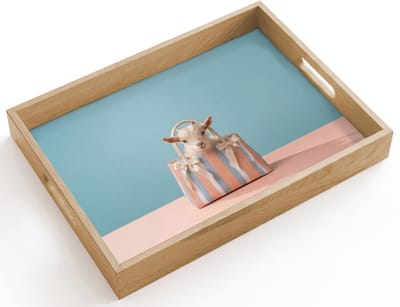 Dienblad hout 40x30 cm - Schootdienblad - Geitje - Tas - Pasteltinten - Strikjes - Borrelplank rechthoek - Plateau dienbladen