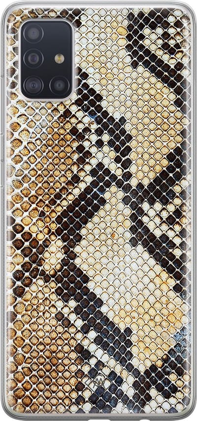 Casimoda® hoesje - Geschikt voor Samsung A71 - Snake / Slangenprint bruin - Backcover - Siliconen/TPU - Goudkleurig