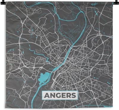 Wandkleed - Wanddoek - Angers - Stadskaart - Plattegrond - Kaart - Frankrijk - 180x180 cm - Wandtapijt