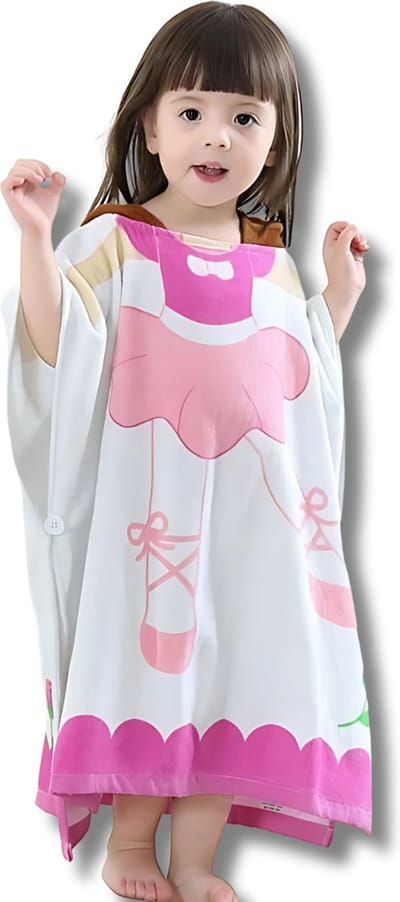 BoefieBoef Kinder Badponcho - Baby Badcape - Microfiber Kleuter Omslagdoek Met Capuchon - Kerst Cadeau - Peuter Strandponcho Voor Kinderen tot 6 jaar - 60x90cm - Ballet Dansen Roze Wit - jongens - meisje - Peuter - Zomer - Strandlaken - Surfponcho