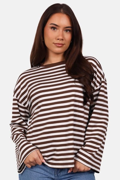 Getdrezzed Top - Maat: XL - Gestreepte longsleeve in bruin en wit