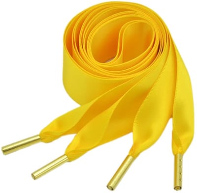 Dailygoody - Satijnen veters - Platte veters voor sport- en wandelschoenen - Geel - Dubbelzijdige veters van polyester - Geschikt voor dames en meisje