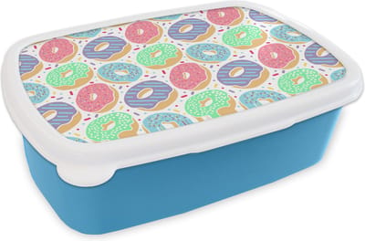 Broodtrommel Blauw - Lunchbox - Brooddoos - Donut - Patronen - Pastel - 18x12x6 cm - Kinderen - Jongen